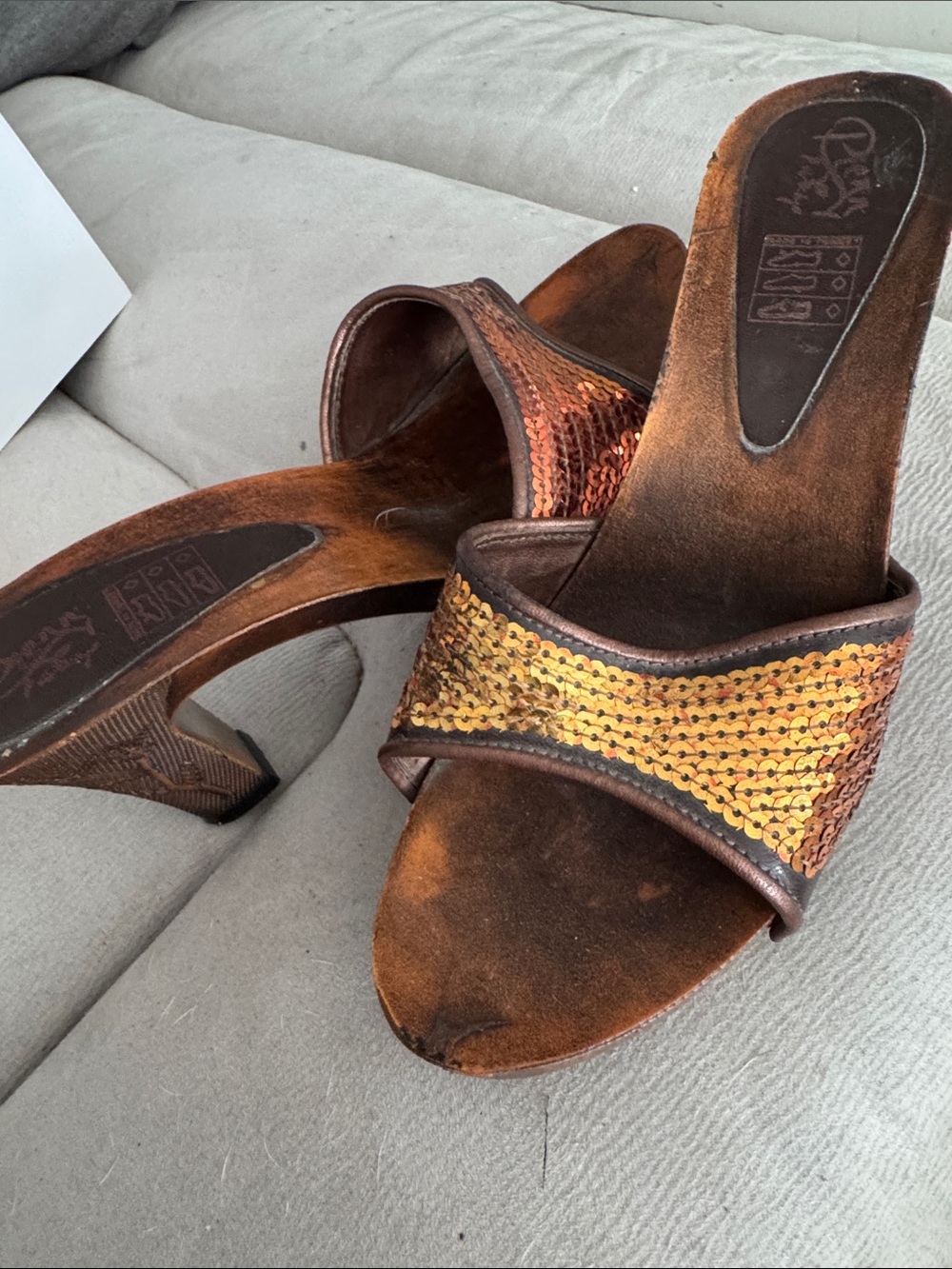 Sequin Slide Mules in Bronze/Copper